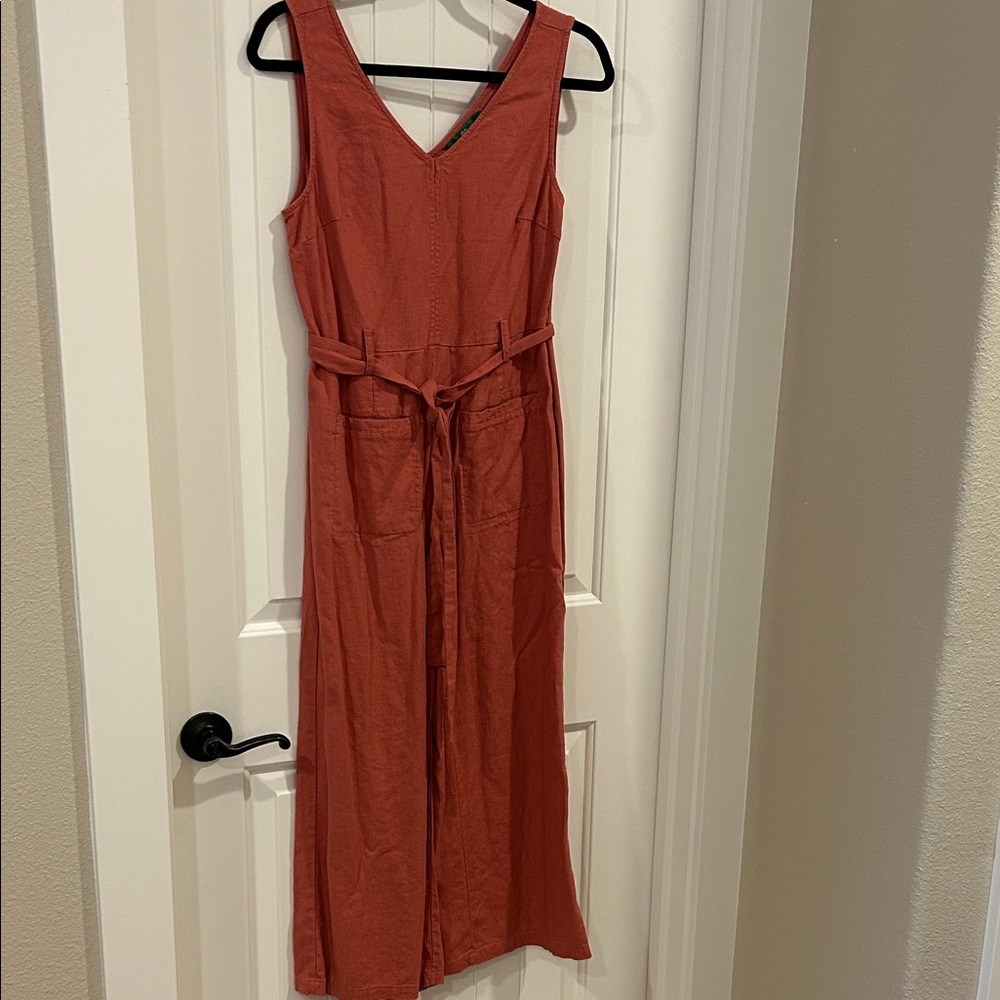 Sleeveless Wide Leg Linen Jumpsuit in Rust